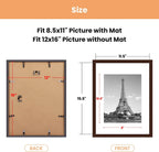 upsimples 12x16 Picture Frame Set of 5, Display Pictures 8.5x11 with Mat or 12x16 Without Mat, Wall Gallery Photo Frames, Brown