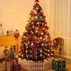 7.5ft Prelit Christmas Tree, Artificial Christmas Tree with 350 Warm White Lights and Metal Stand, 1250 Branch Tips Green Christmas Tree for Indoor Outdoor Home Holiday Decoration, TE1151