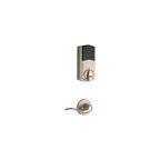 Premis Touchscreen Smart Lock Single Cylinder Satin Nickel Electronic with Avalon Handleset and Tustin Door Lever