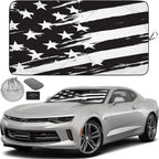 Autoamerics 1-Piece Windshield Sun Shade B&amp;W Art American Flag USA  - Foldable Car Front Window Sunshade for Most Sedans SUV Truck - Blocks Max UV Rays and Keeps Your Vehicle Cool - Small