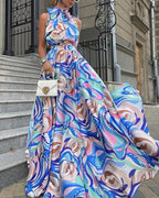 bow knot tie halter neck party dress formal maxi dress classy swing dress