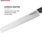 KitchenAid Classic Serrated Bread Knife with Custom-Fit Blade Cover, 8-inch, Sharp Kitchen Knife, High-Carbon Japanese Stainless Steel Blade, Black