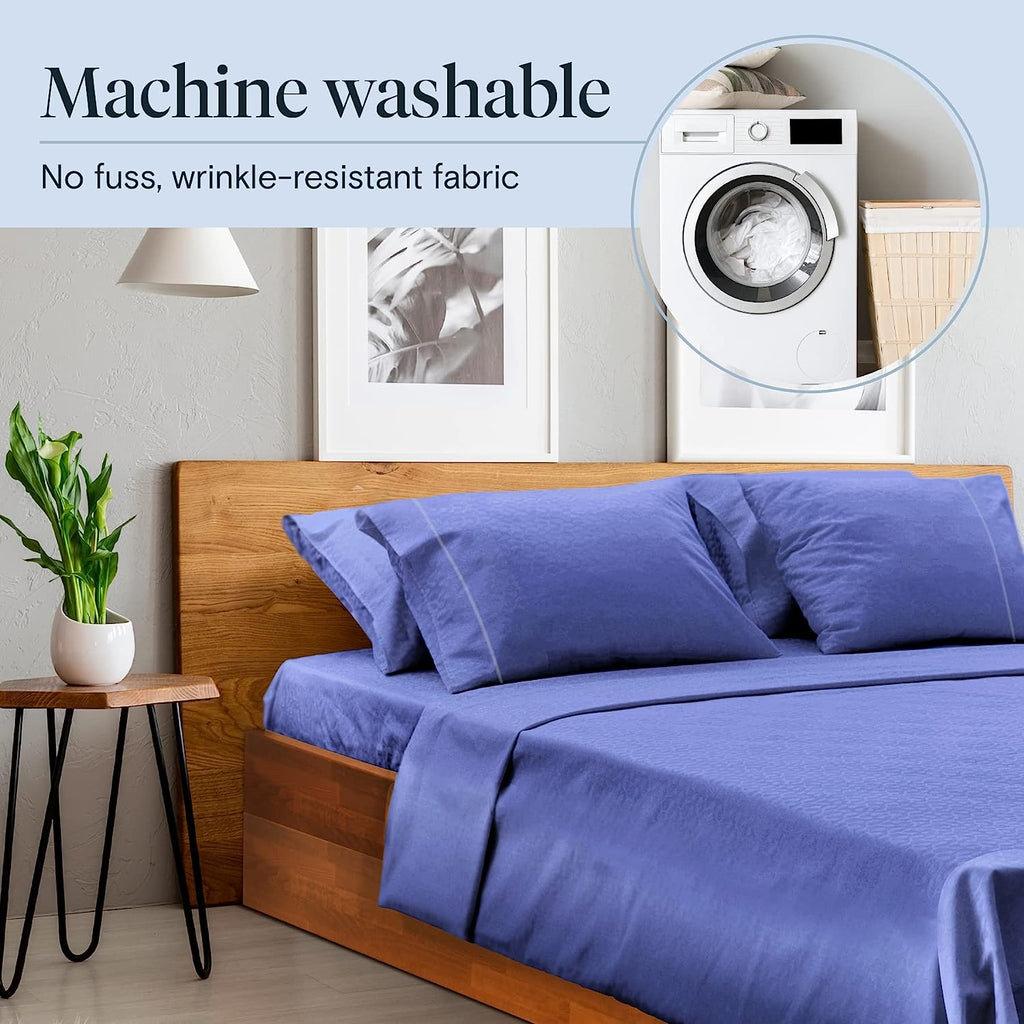 LuxClub Twin XL Sheets Set - Soft Twin Bed Sheets for Boys and Girls, 4 PC Deep Pockets 18" Eco Friendly Wrinkle Free Kids Fitted Sheets Machine Washable Hotel Bedding Silky Soft - Violet Blue Twin XL