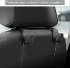 AMVOYOA Headrest Hooks for Car, Back Seat Organizer Black Leather Hanger Holder Hook, for Hanging Purses and Bags and Coats, Pack of 2