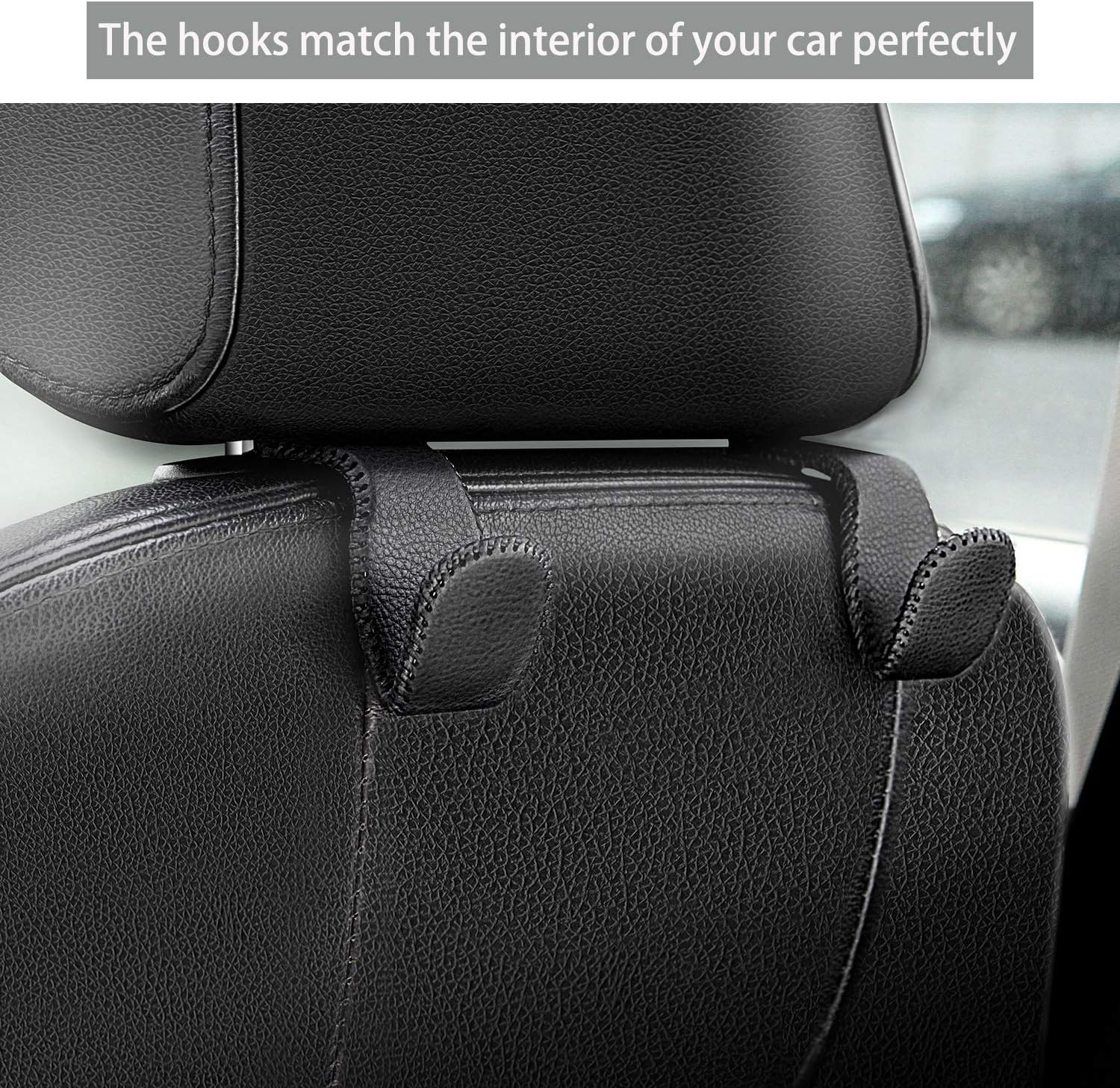 Headrest Hooks for Purses and Bags, Car Back Seat Headrest Hanger Vehicle Beige Leather Storage Hook, Pack of 2