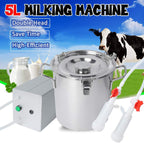 Electric Goat MilMachine for Cows Sheep Portable Pulsation MilMachine Single Bucket Piston Vacuum Pump (5L)