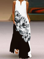 Ladies Printed V-neck Sleeveless Maxi Dress