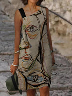 Casual Art Print Sleeveless Midi Dress Womens