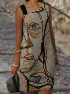 Casual Art Print Sleeveless Midi Dress Womens