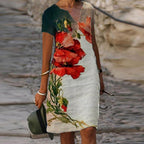 Fashion V-neck Short Sleeve Printed Dress