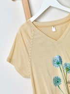 Ladies Dandelion Printed V-Neck Short Sleeve T-Shirt