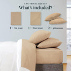 LuxClub Twin XL Sheets Set - Soft Twin Bed Sheets for Boys and Girls, 4 PC Deep Pockets 18" Eco Friendly Wrinkle Free Kids Fitted Sheets Machine Washable Hotel Bedding Silky Soft - Light Khaki Twin XL