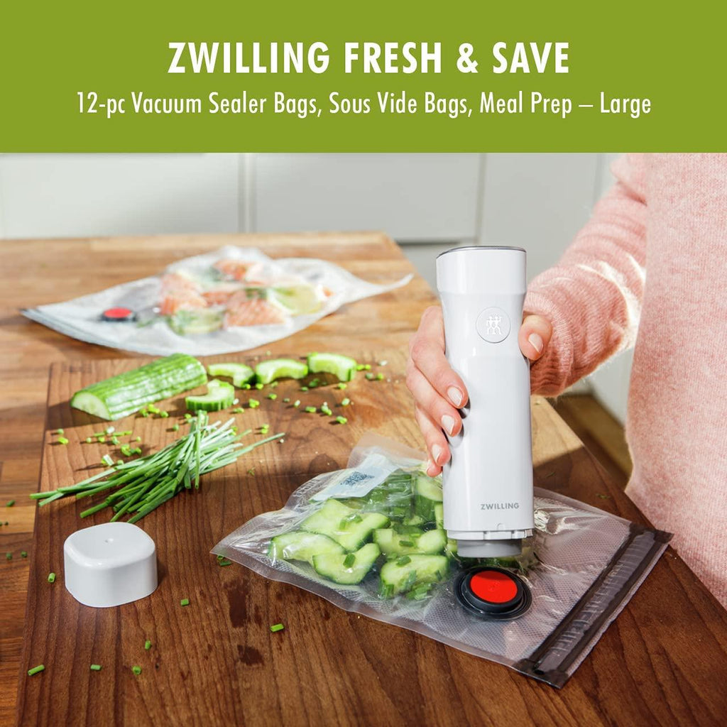 ZWILLING Fresh & Save 12-Piece Large Vacuum Sealer Bags, 2 1/4 Gallon Reusable Sous Vide Bags, Meal Prep
