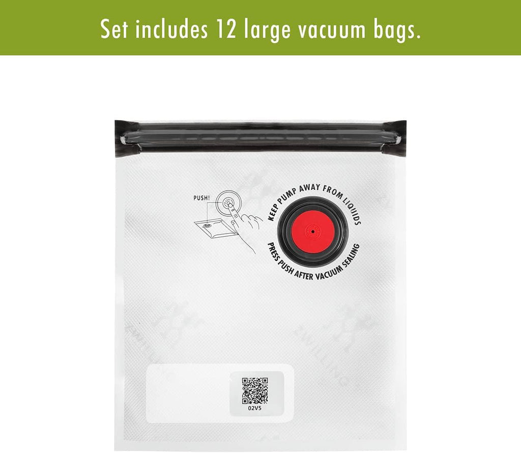 ZWILLING Fresh & Save 12-Piece Large Vacuum Sealer Bags, 2 1/4 Gallon Reusable Sous Vide Bags, Meal Prep