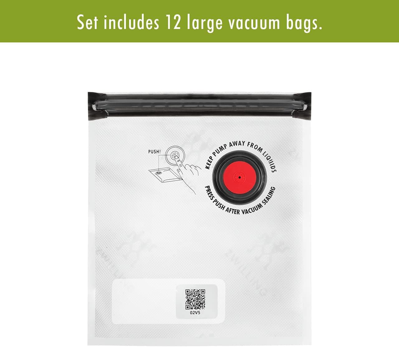 ZWILLING Fresh & Save 12-Piece Large Vacuum Sealer Bags, 2 1/4 Gallon Reusable Sous Vide Bags, Meal Prep