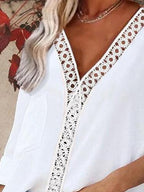 Pure Color Loose Casual V-Neck Long-Sleeved Blouse