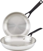 KitchenAid 5-Ply Clad Polished Stainless Steel Frying Pan Set/Skillets, 8.25 Inch and 10 Inch