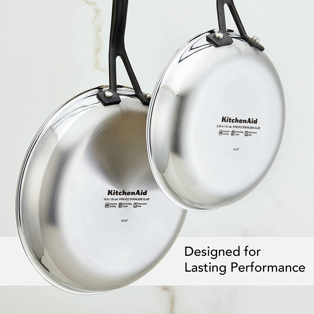 KitchenAid 5-Ply Clad Polished Stainless Steel Frying Pan Set/Skillets, 8.25 Inch and 10 Inch