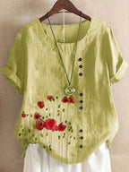 Round Neck Floral Print Casual Short-sleeved Fashion Blouse