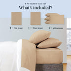 LuxClub 6 PC Full Size Sheet Set Bamboo Sheets Deep Pockets 18" Eco Friendly Wrinkle Free Cooling Sheets Machine Washable Hotel Bedding Silky Soft - Light Khaki Full