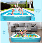 inflatable pool, sineau inflatable pool for kids and adults, 120" x 72" x 22" oversized thickened family swimming pool for kids, toddlers, adults, outdoor, garden, backyard, summer water party
