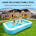 inflatable pool, sineau inflatable pool for kids and adults, 120" x 72" x 22" oversized thickened family swimming pool for kids, toddlers, adults, outdoor, garden, backyard, summer water party