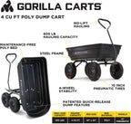 Gorilla Carts GOR4PS Poly Garden Dump Cart with Steel Frame and 10-in. Pneumatic Tires, 600-Pound Capacity, Black