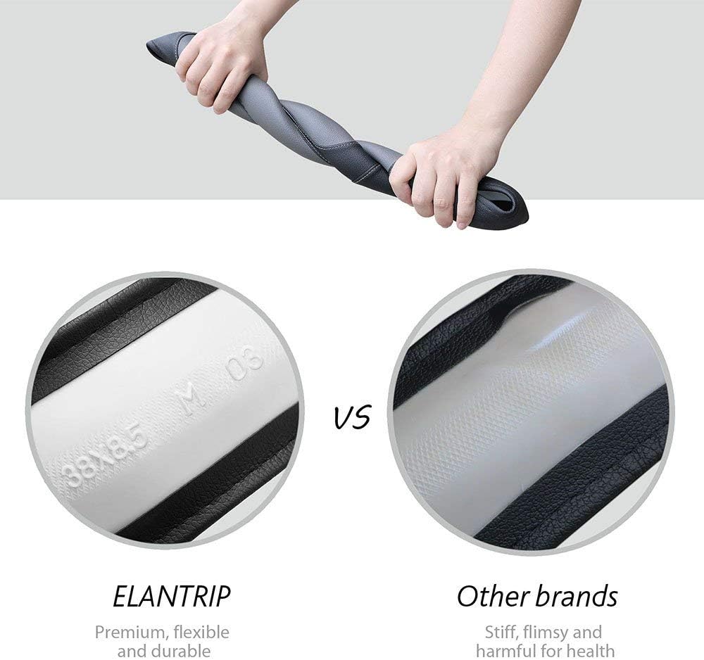 Elantrip Leather Steering Wheel Cover 15 1/2 to 16 inch Universal Large Grip Breathable for Car Truck SUV Jeep Anti Slip Black and Red