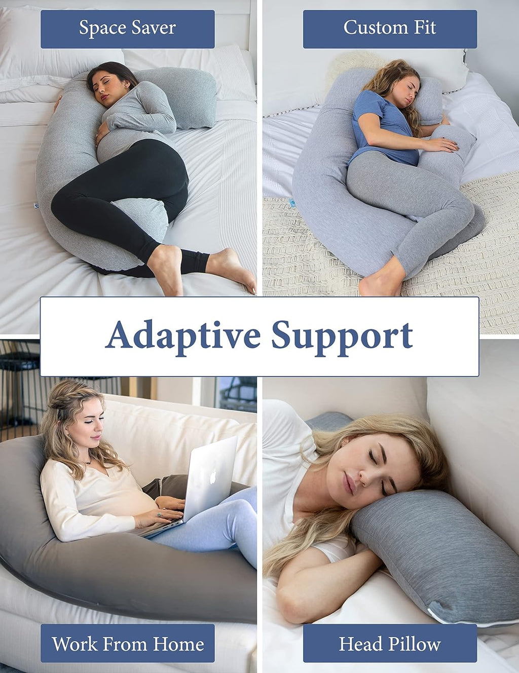 Pharmedoc Pregnancy Pillows, U-Shape Full Body Pillow – Cooling Cover Grey – Pregnancy Pillows for Sleeping – Body Pillows for Adults, Maternity Pillow and Pregnancy Must Haves
