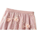 floral embroidery midi skirt