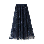 floral embroidery midi skirt