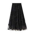 floral embroidery midi skirt