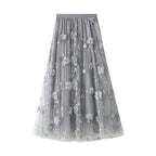 floral embroidery midi skirt