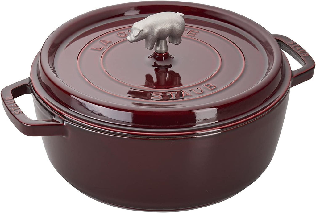 Staub Cast Iron 6-qt Cochon Shallow Wide Round Cocotte - Grenadine, Made in France
