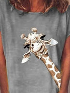 Casual Giraffe Print Short SLeeve T-shirt