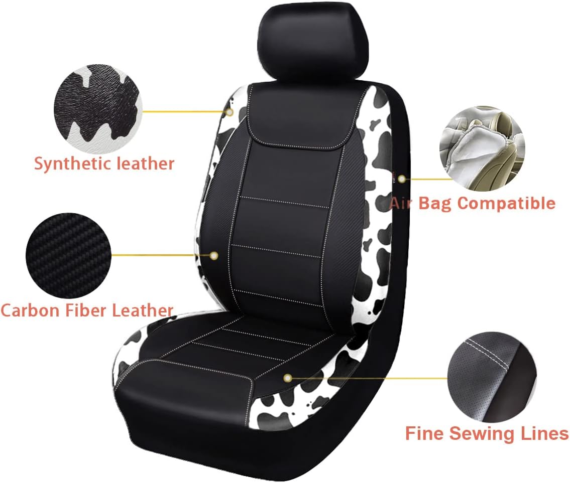 Flying Banner car seat Covers Protects Water Proof Faux Leather Carbon Fiber Fronts Cow Black