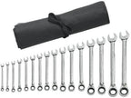 GEARWRENCH 16 Pc. 12 Pt. Reversible Ratcheting Combination Wrench Set with Tool Roll, Metric - 9602RN