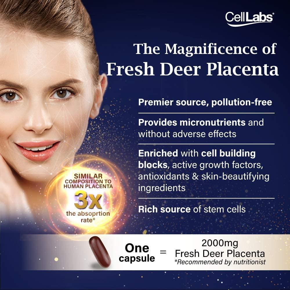 2 Packs CellLabs Posh D-Centa Deer Placenta Stemcell Supplement – High Antioxidants Functional Therapeutic Supplement, Resveratrol, For Immune Support, Skin Health, Well-Being 120 capsule for 4 Months
