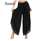 elastic lace crochet wide leg pants