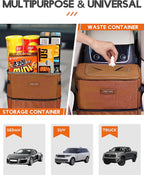 HOTOR Car Trash Can, 3-Gallon Ultra-Large Car Garbage Can, 100% Leakproof &amp; Waterproof Trash Can for Car, Multipurpose Car Trash Bin with Adjustable Straps, Magnetic Buckles, Mesh Pockets (Brown)
