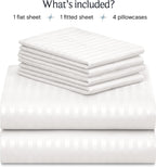 LuxClub Striped Sheets Set, 6 PC Striped Bed Sheets Full Size, Deep Pockets 18" Eco Friendly Wrinkle Free Cooling Sheets Machine Washable Hotel Bedding Silky Soft (Full, Striped White)