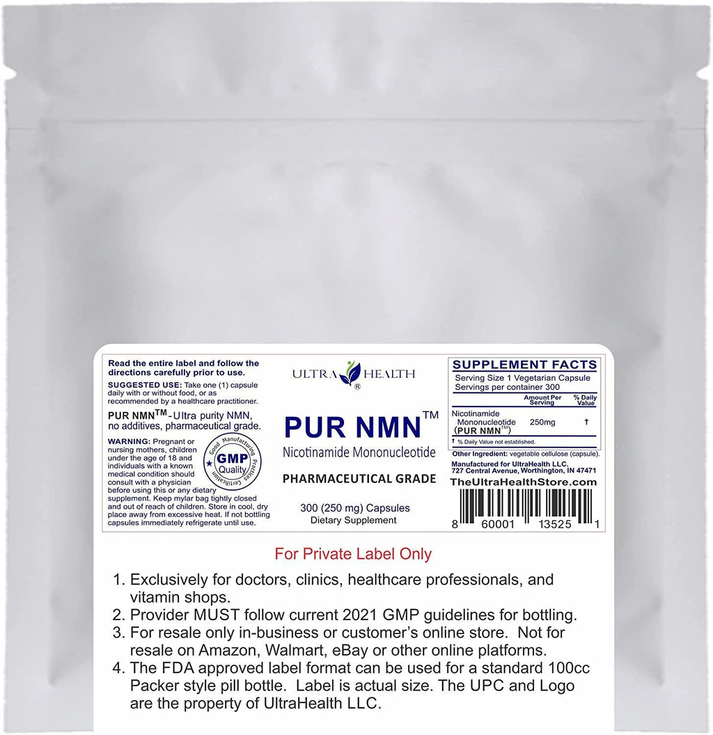 PUR NMN (nicotinamide mononucleotide) 300 Capsules, 250mg Count, Pharmaceutical Grade NMN, Best Price per Capsule, NAD Supplement