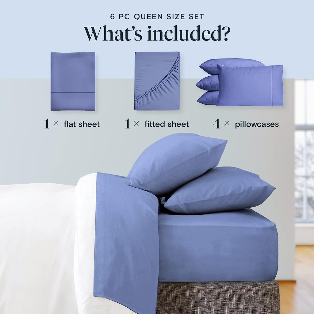 LuxClub 6 PC California King Size Sheet Set Bamboo Sheets Deep Pockets 18" Eco Friendly Wrinkle Free Cooling Sheets Machine Washable Hotel Bedding Silky Soft - Violet Blue California King