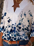 Floral Print V-neck Blouses