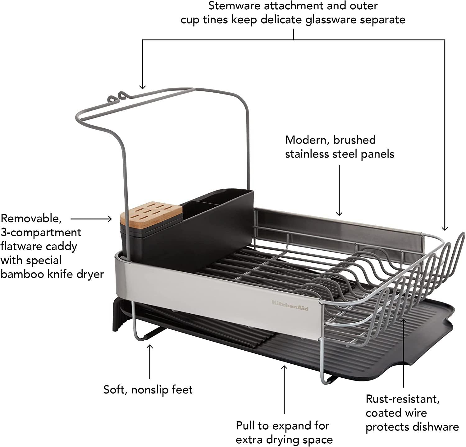 KitchenAid Full Size Expandable Dish-Drying Rack, 24-Inch, Black