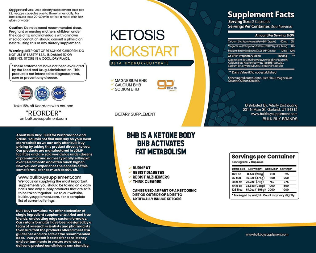 Bulk Buy Ketosis Kickstart - 2000 CT beta-hydroxybutyrate Salts for Ketogenic Diet in a Clear Square Grip Jar