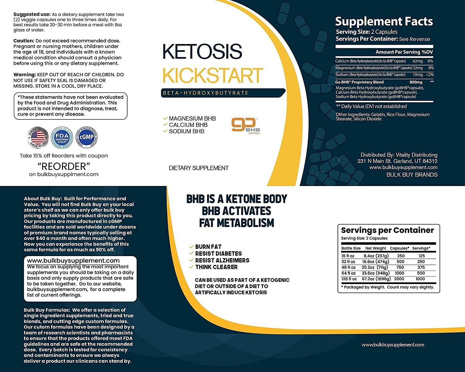 Bulk Buy Ketosis Kickstart - 2000 CT beta-hydroxybutyrate Salts for Ketogenic Diet in a Clear Square Grip Jar