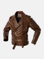 mens vintage zipper up button designer belted pocket leather jackets