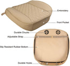 Black Panther PU Car Seat Cover, Front Seat Protector Compatible with 95% Vehicles,Embroidery,Anti-Slip &amp; Full Wrapping Bottom (W 21.26''×D 20.86”)(1Piece,Beige)
