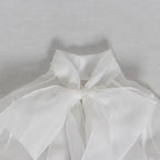 mesh thin lace up bow collar tops